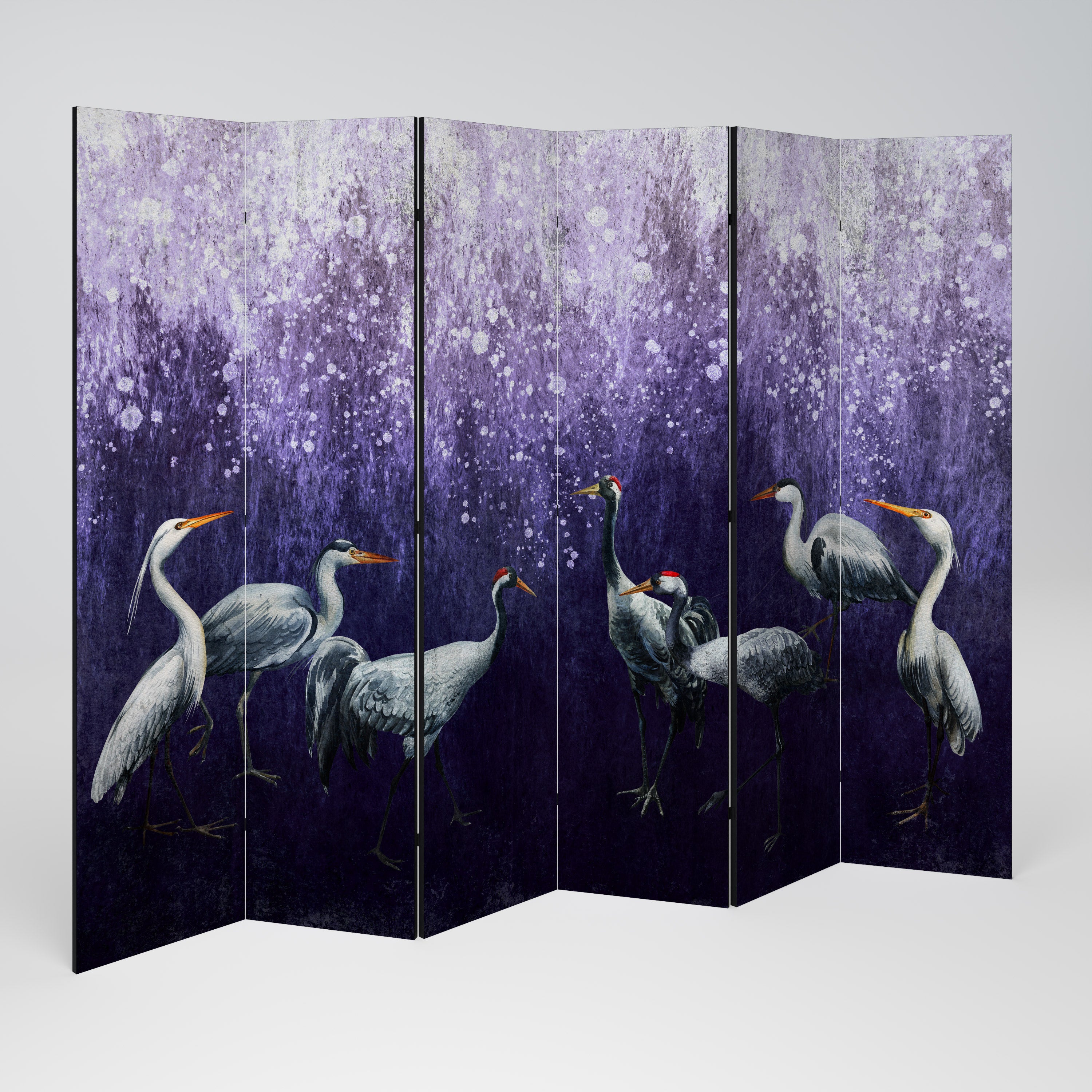 MYSTICAL CRANE GATHERING 6-Panel Room Divider