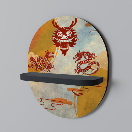 MYSTICAL DRAGON Oval konsthylla i svart finish