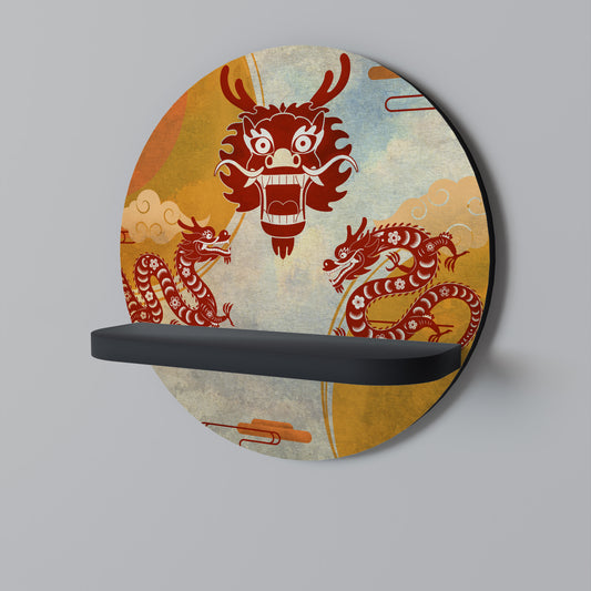 MYSTICAL DRAGON Rund konsthylla i svart finish