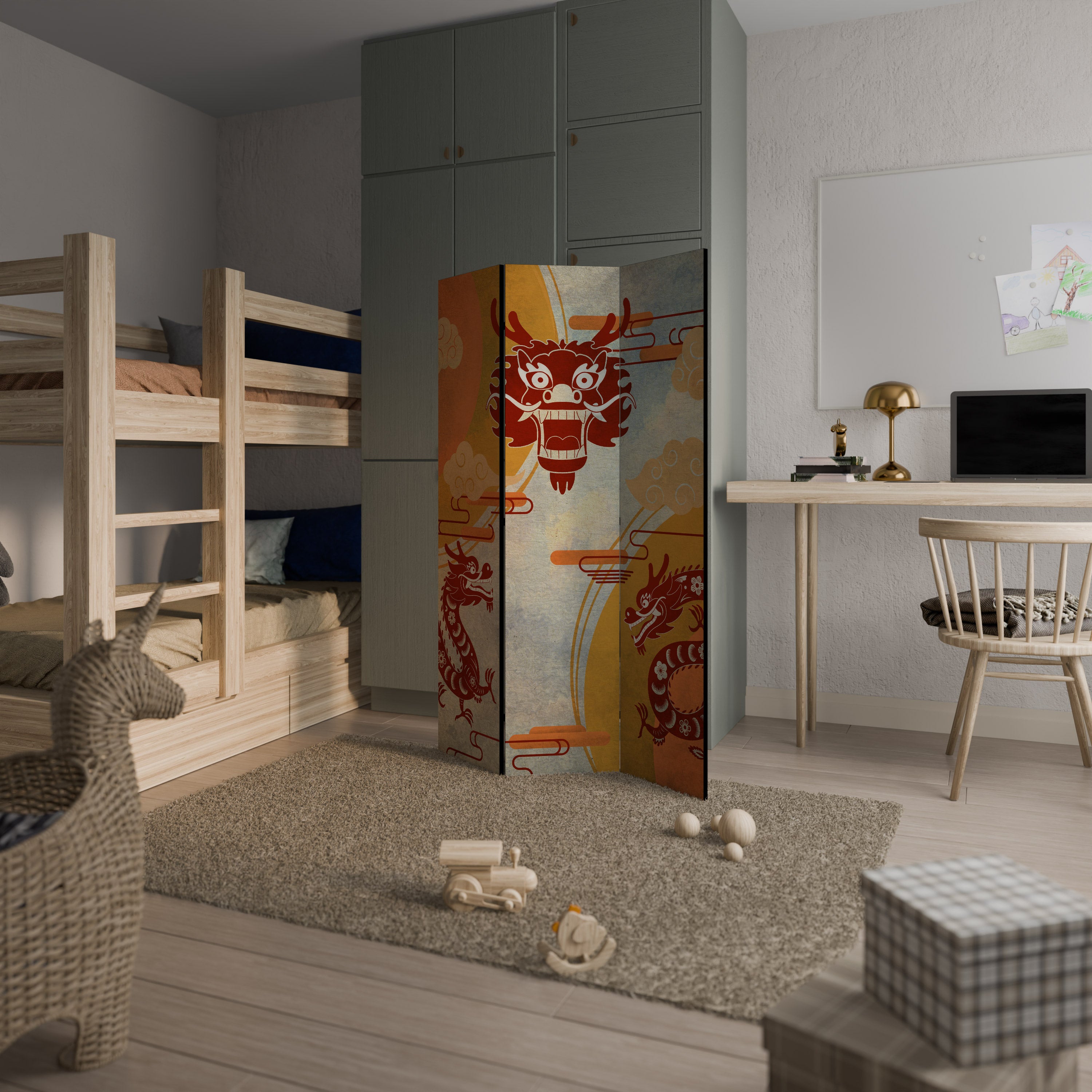 MYSTICAL DRAGON Dekorativ rumsavdelare – 3 paneler