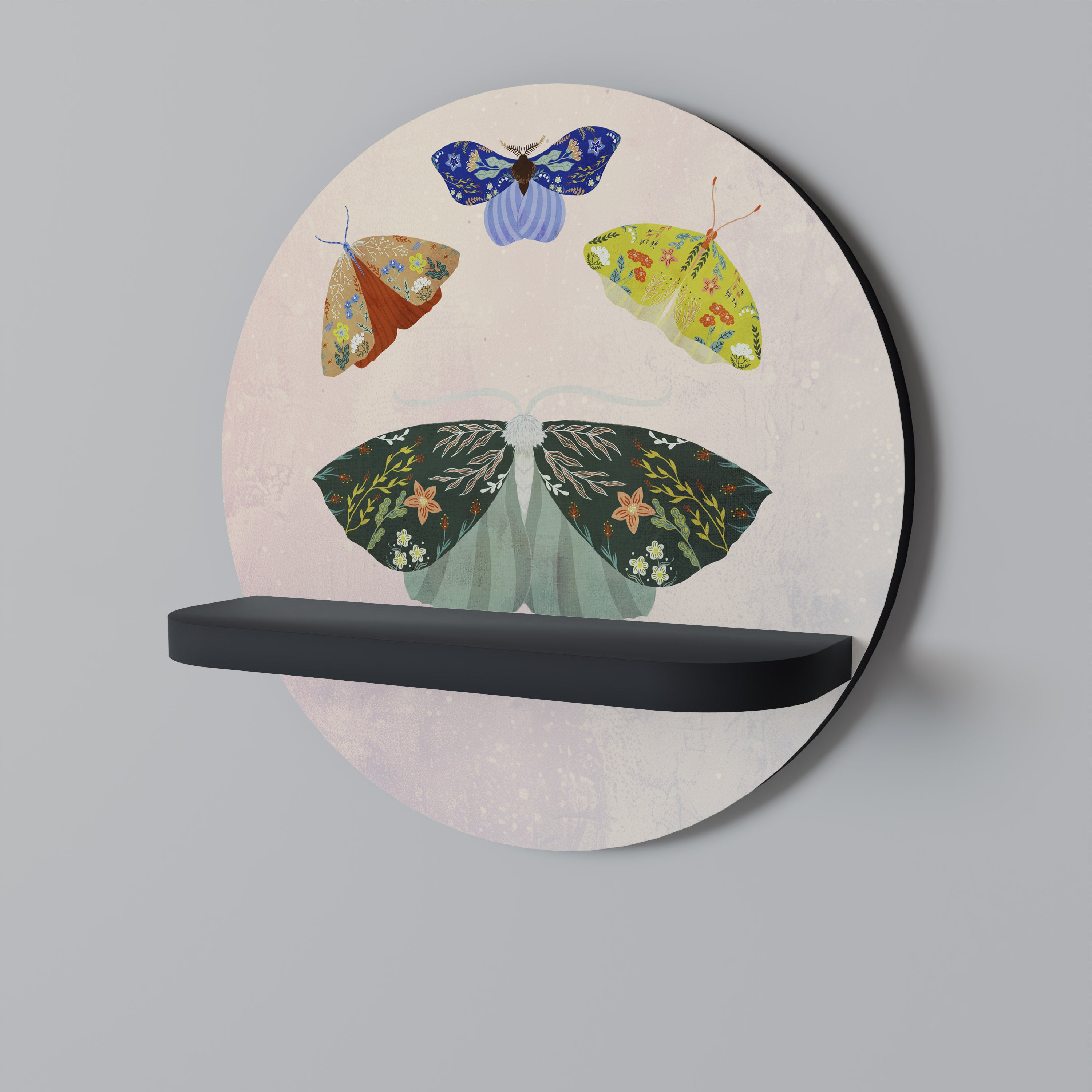 MOTH INTO THE LIGHT Rund konsthylla i svart finish