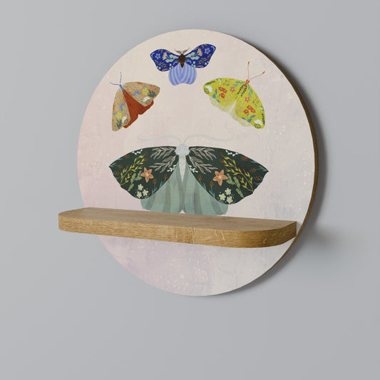 MOTH INTO THE LIGHT Round Art Shelf In Oak Effect
