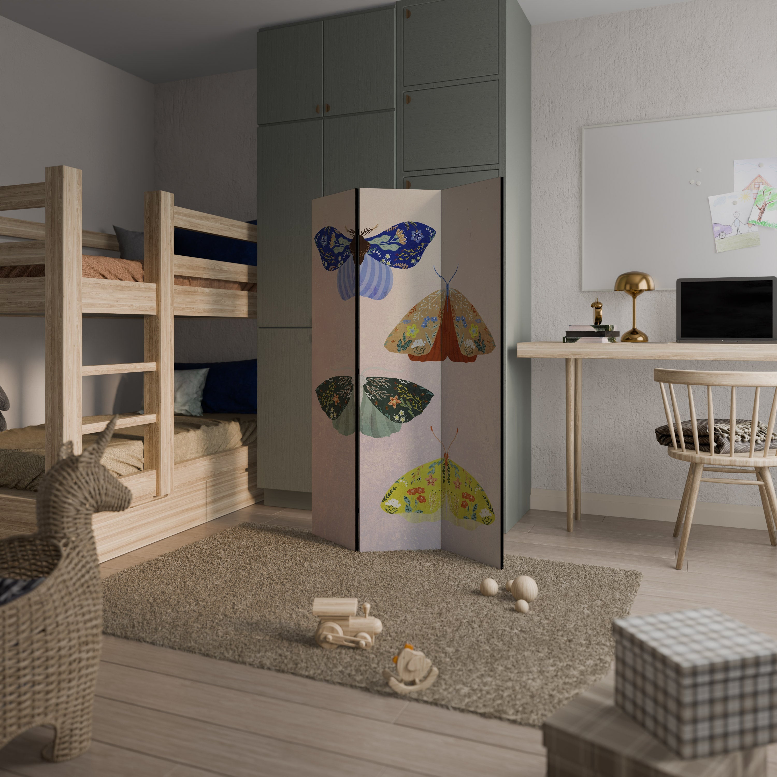 Dekorativ rumsavdelare med 3 paneler MOTH INTO THE LIGHT