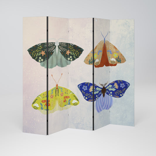 Dekorativ rumsavdelare med 5 paneler MOTH INTO THE LIGHT