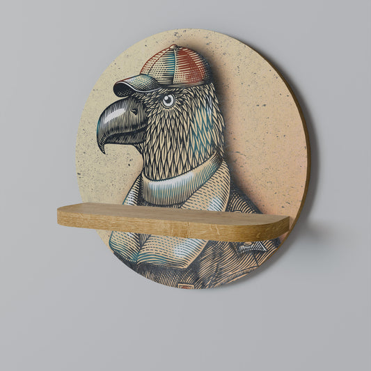 FEATHERED FASHIONISTA Round Art Shelf In Oak Effect