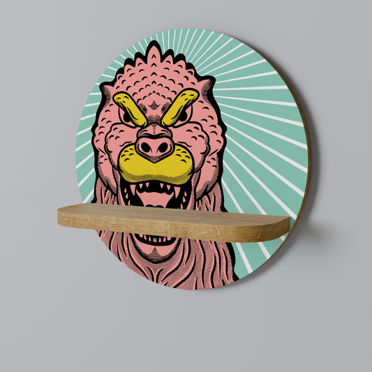GODZILLA WELCOME Round Art Shelf In Oak Effect