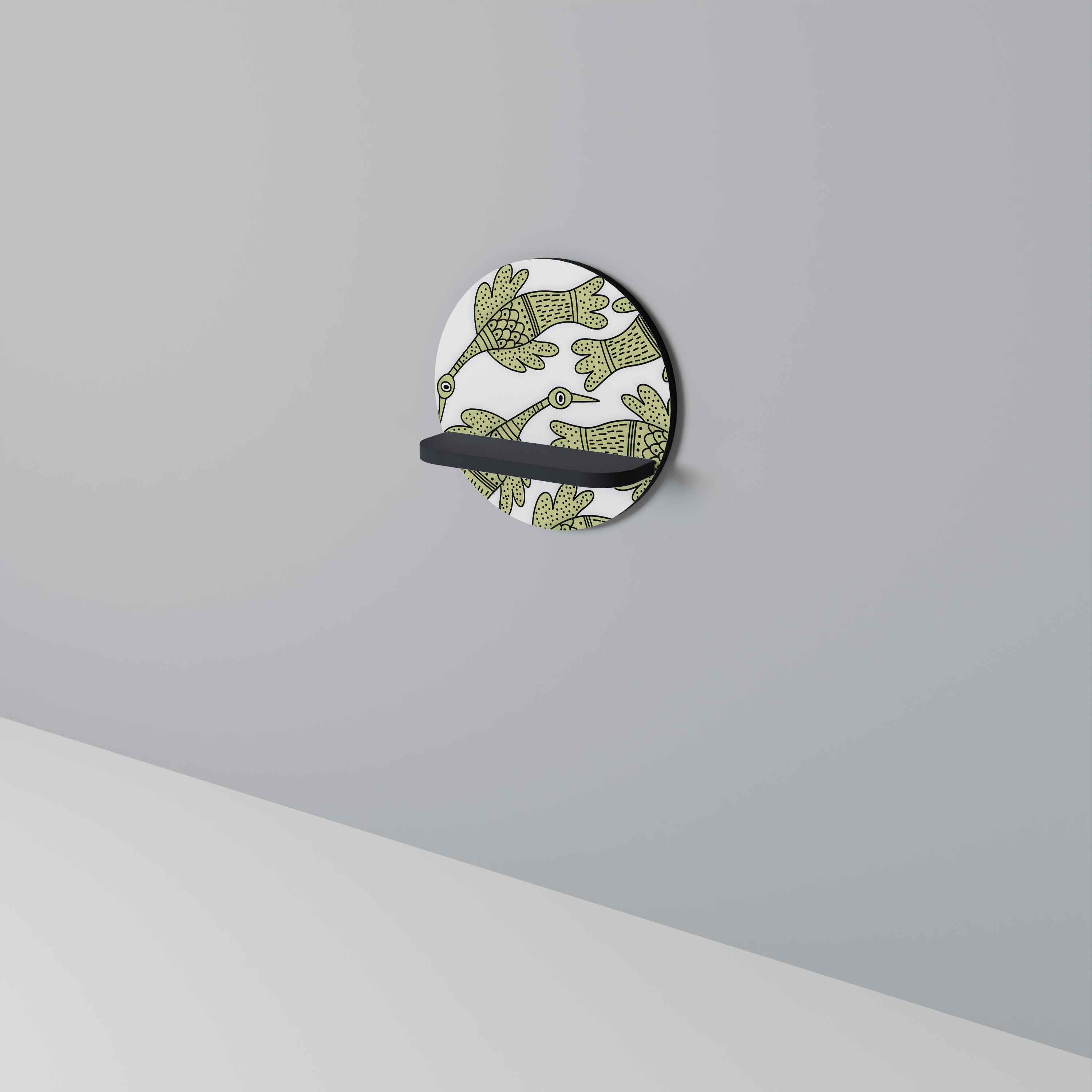 SEEDLING SONG bird Rund konsthylla i svart finish