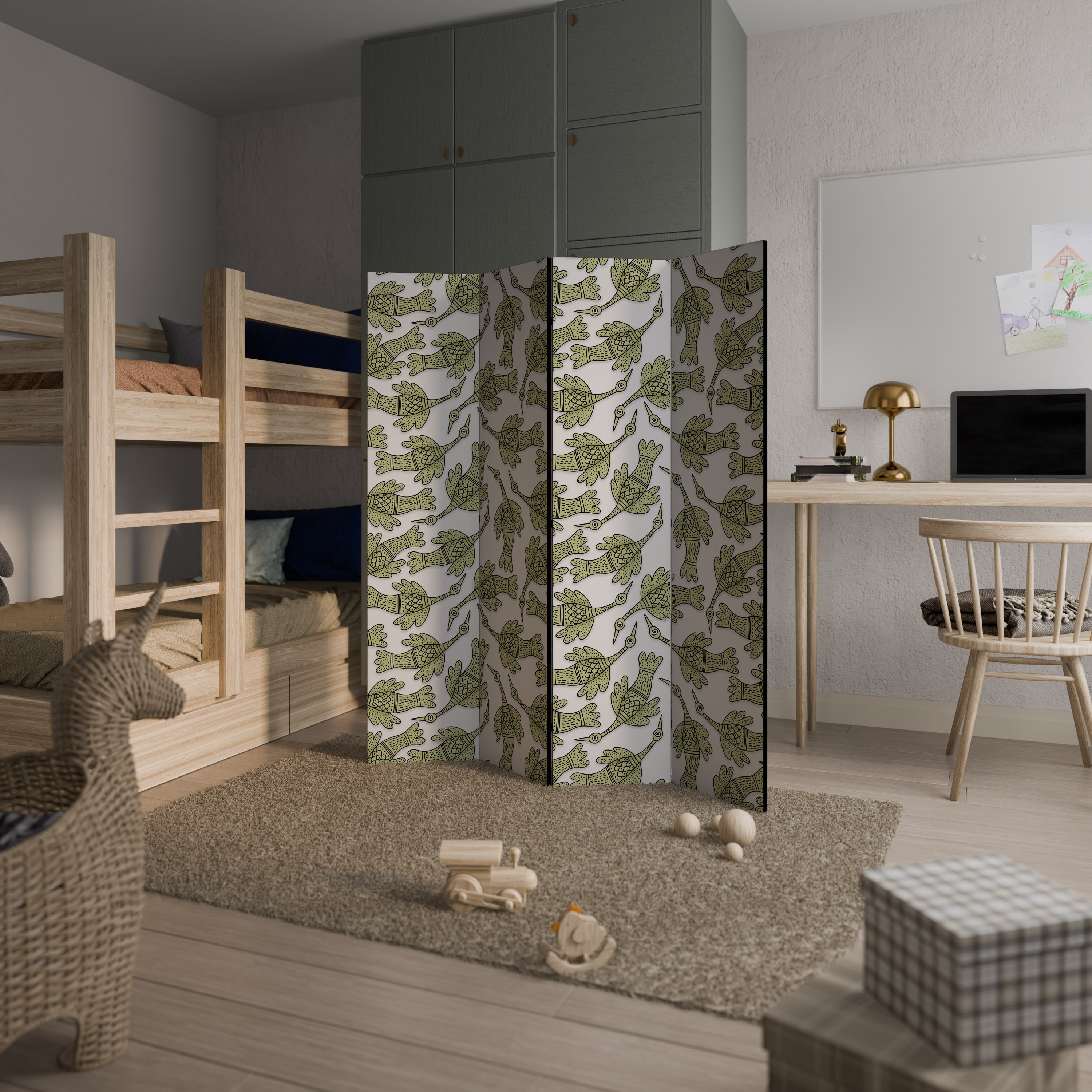 Dekorativ rumsavdelare SEEDLING SONGBIRD med 4 paneler