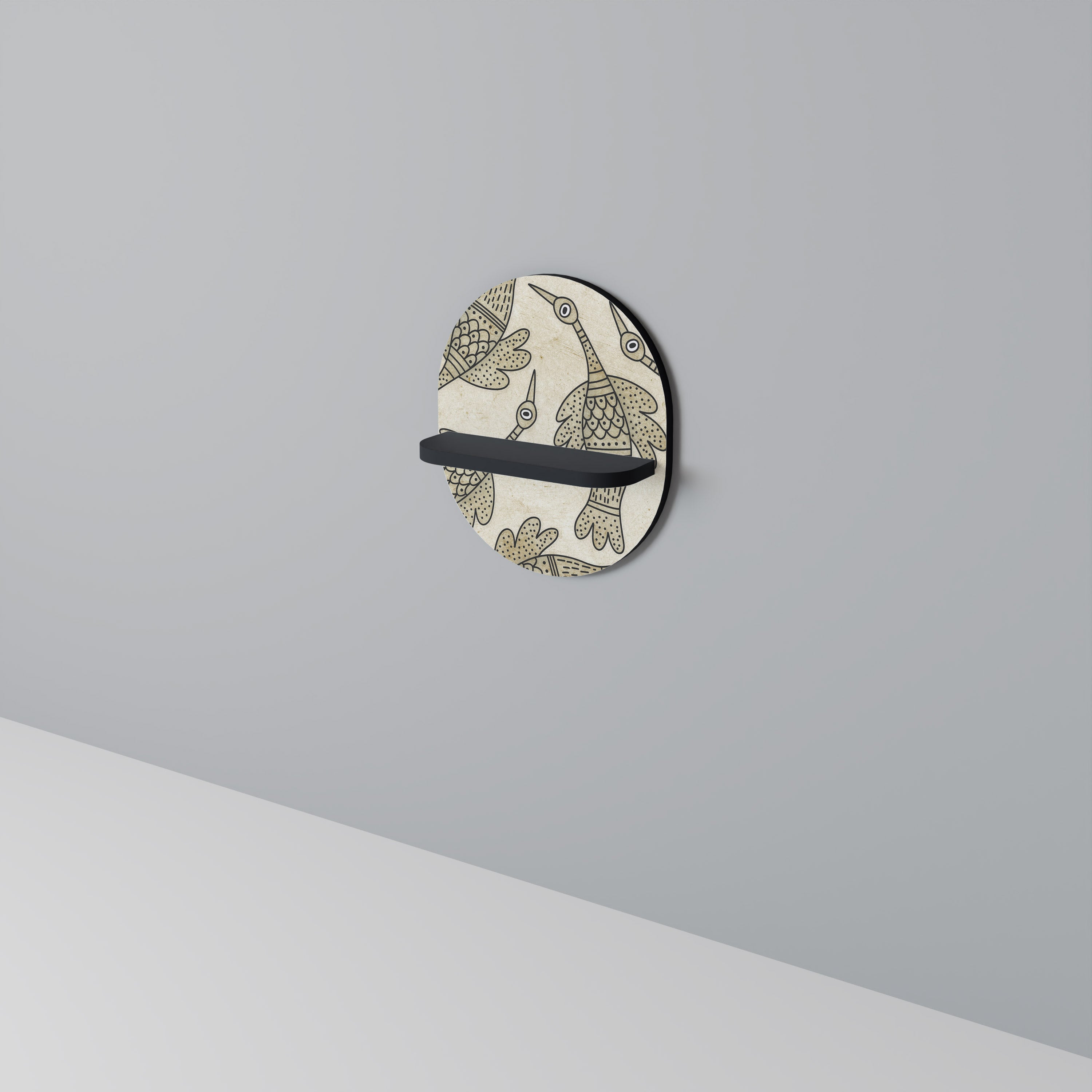 ALMONDINE SONGBIRD Oval konsthylla i svart finish