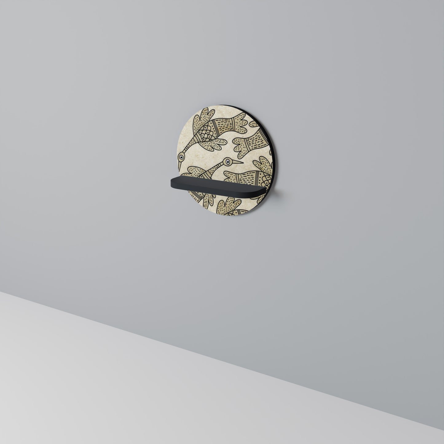 ALMONDINE SONG bird Rund konsthylla i svart finish