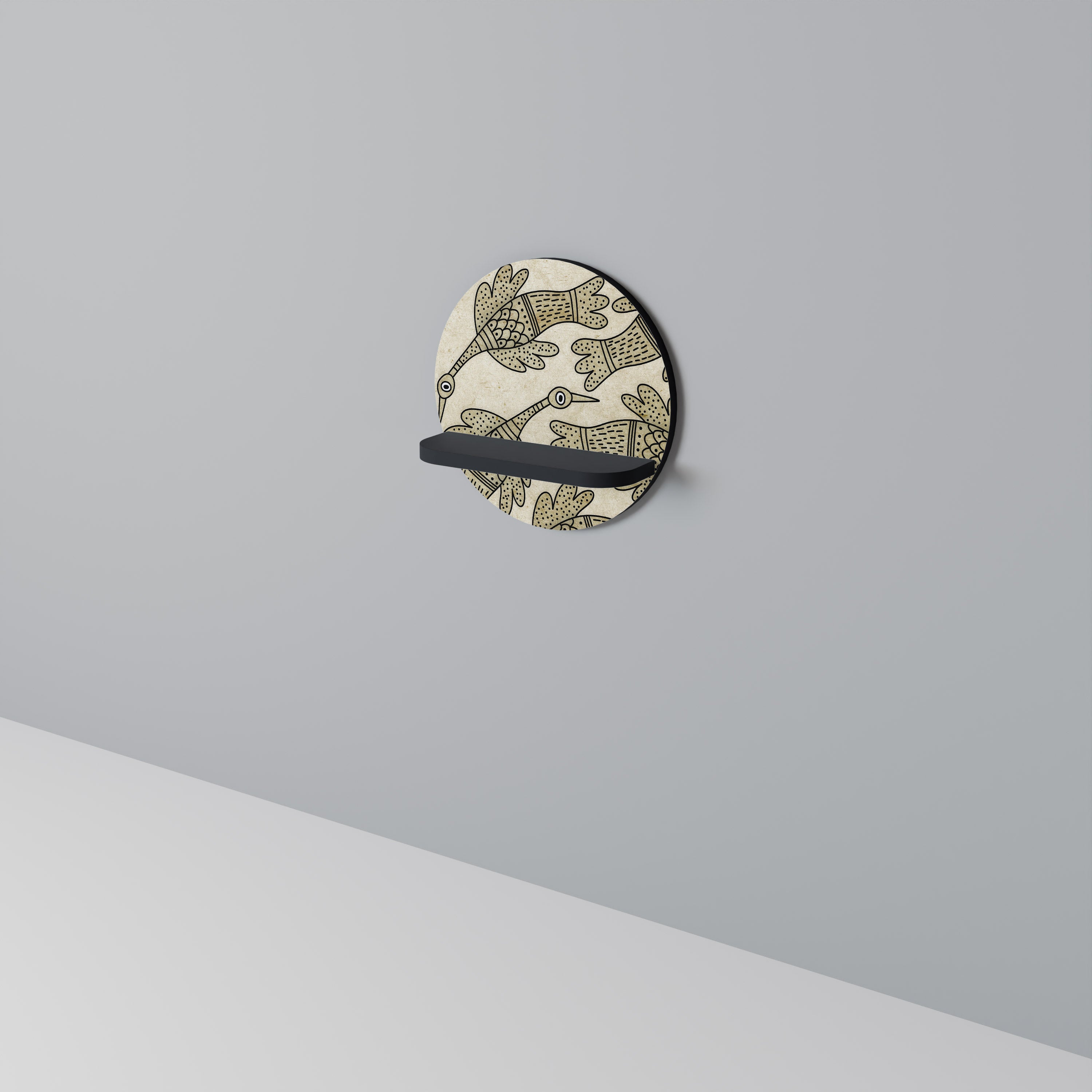 ALMONDINE SONG bird Rund konsthylla i svart finish
