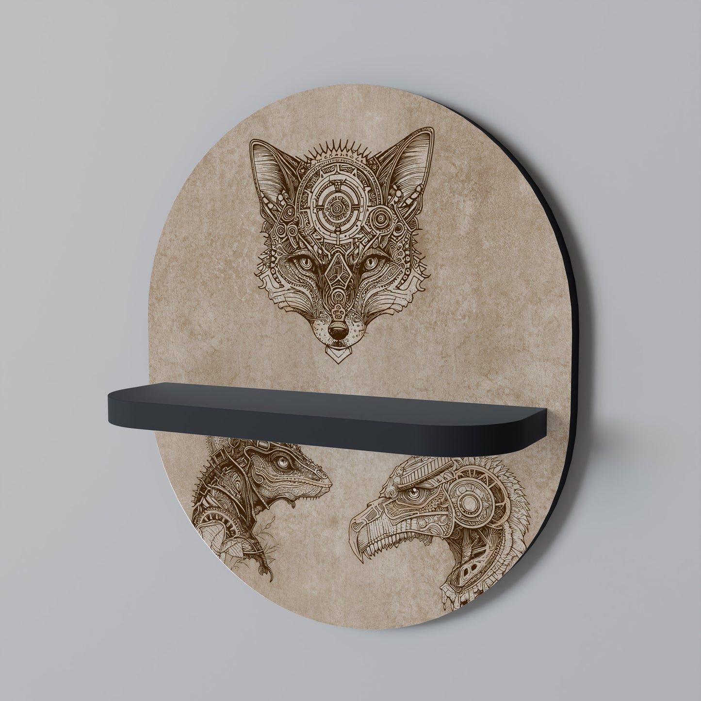 STEAMPUNK TRIO Oval konsthylla i svart finish
