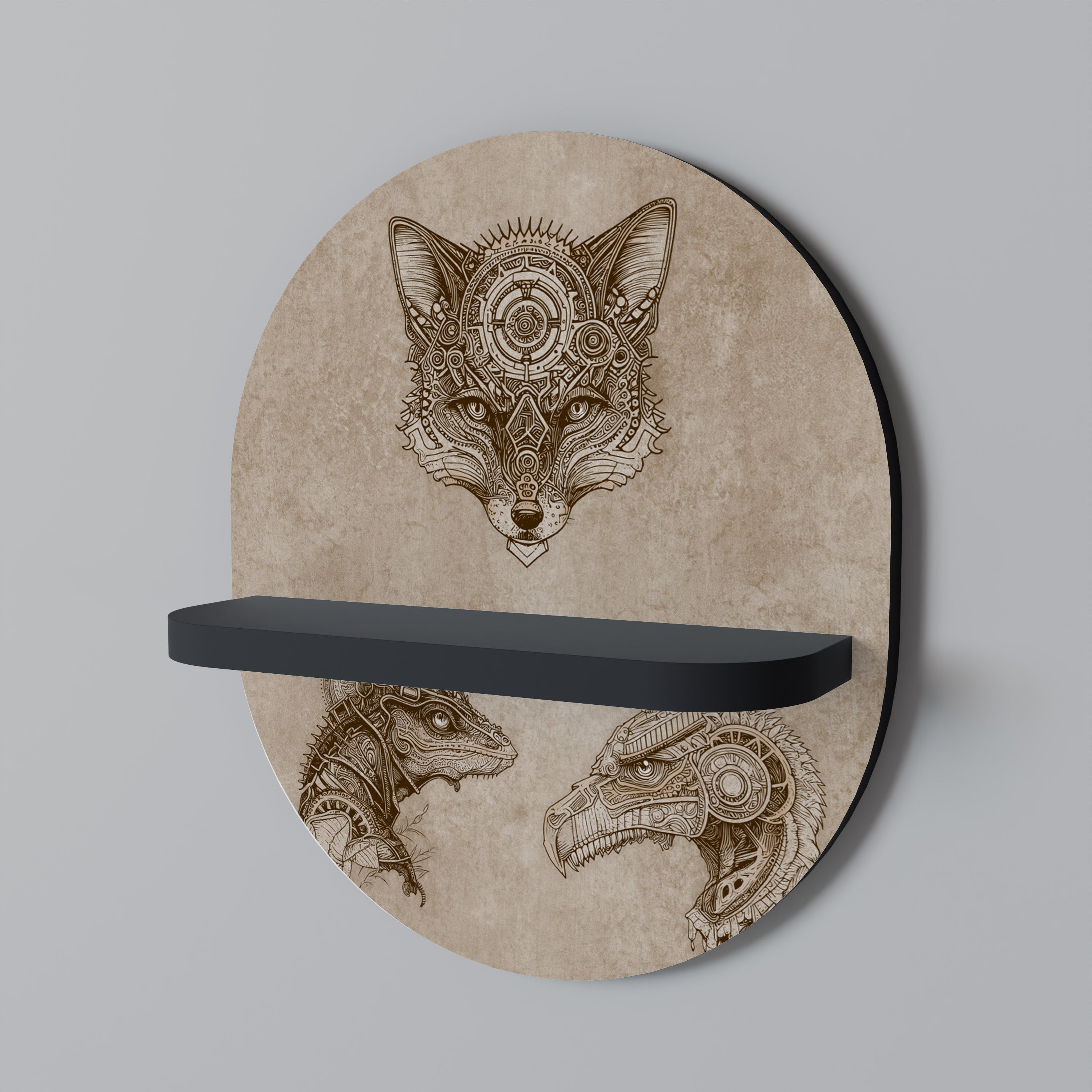 STEAMPUNK TRIO Oval konsthylla i svart finish