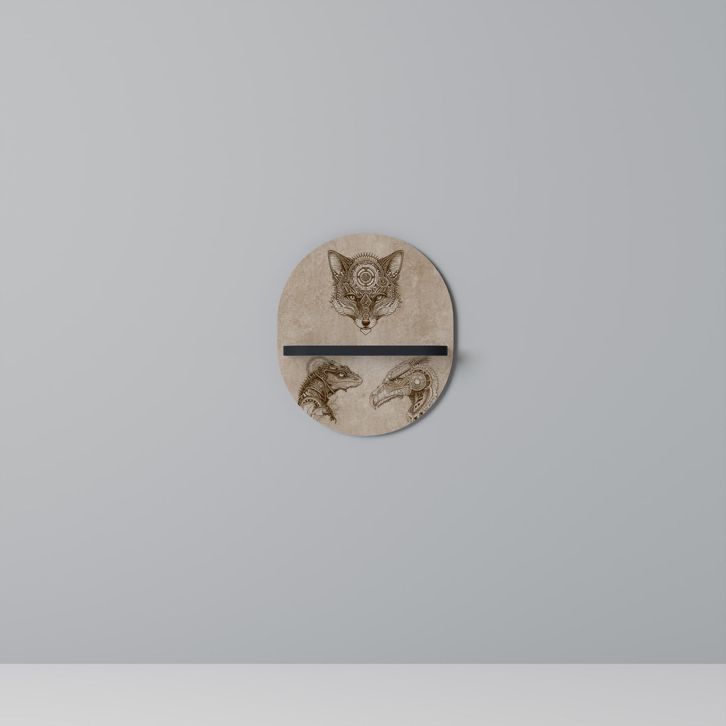 STEAMPUNK TRIO Oval konsthylla i svart finish