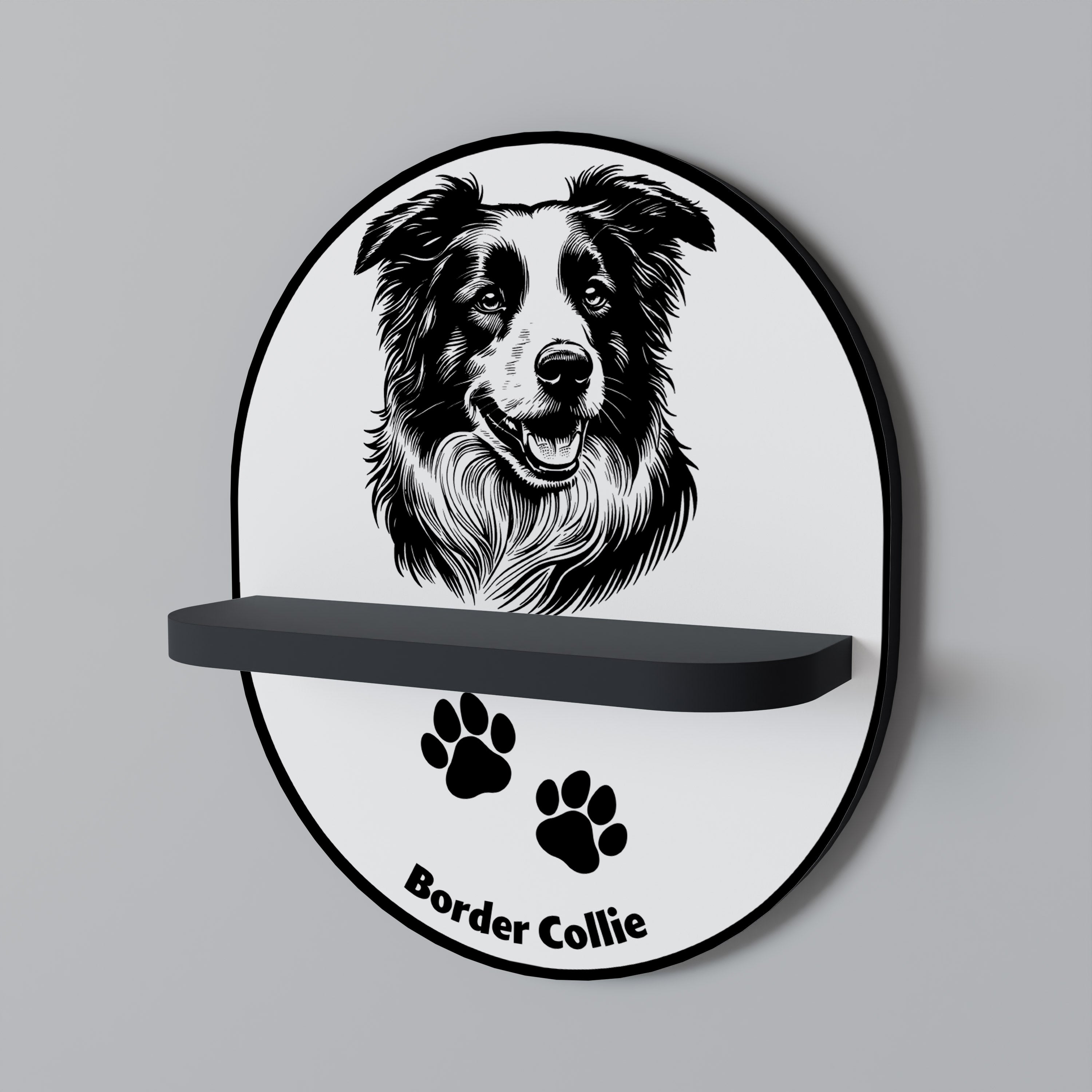 BORDER COLLIE Oval konsthylla i svart finish