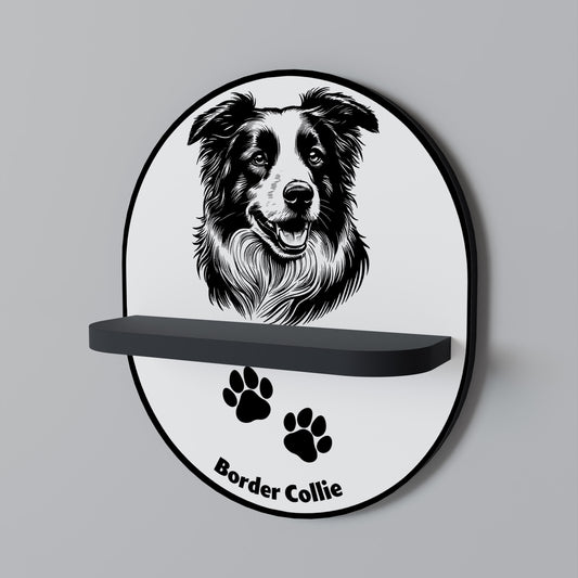 BORDER COLLIE Oval konsthylla i svart finish