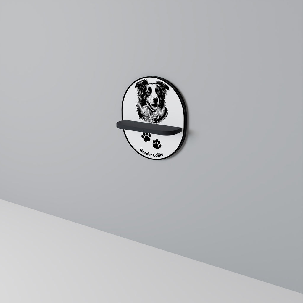 BORDER COLLIE Oval konsthylla i svart finish
