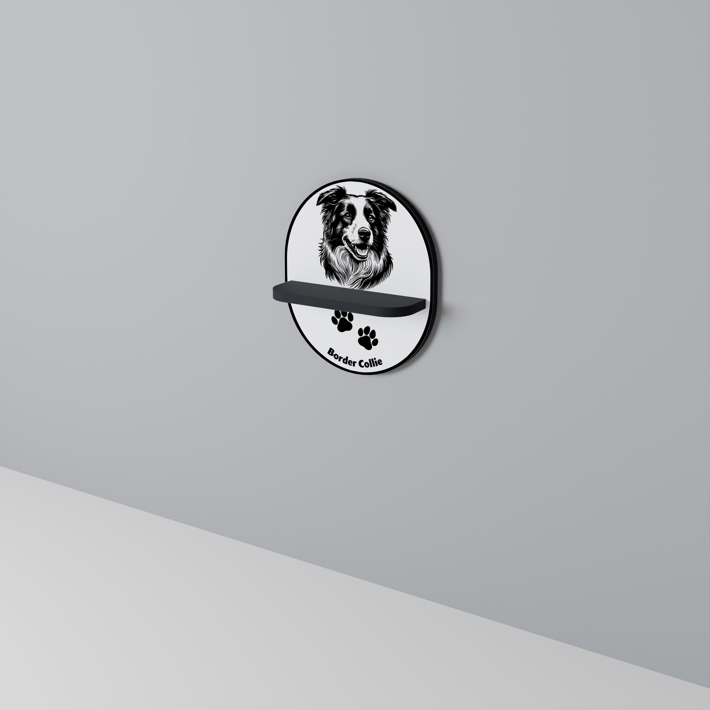 BORDER COLLIE Oval konsthylla i svart finish