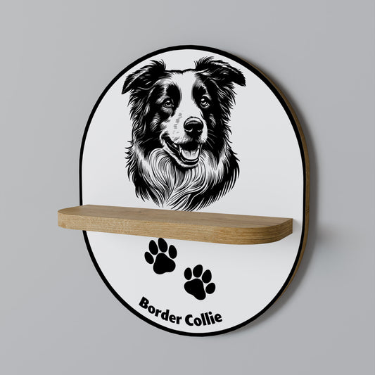 BORDER COLLIE Oval konsthylla i ekeffekt
