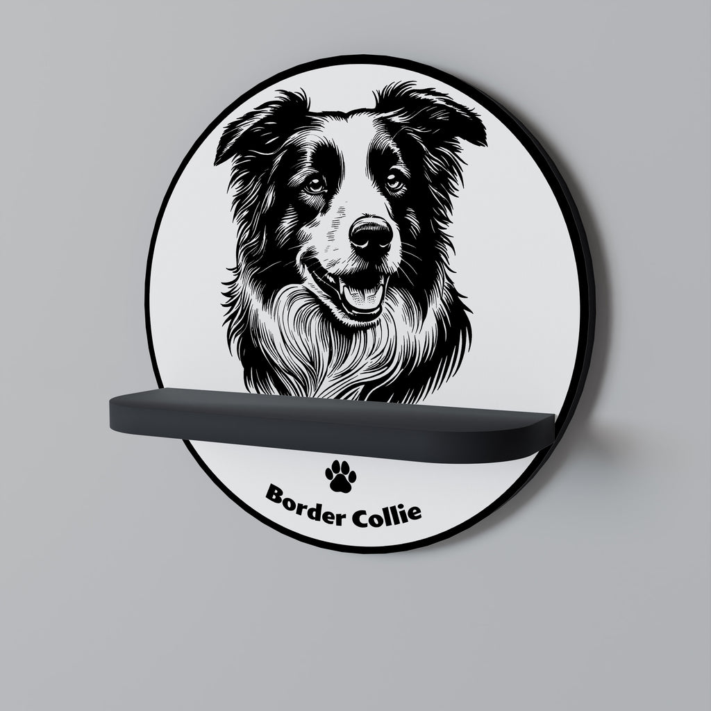 BORDER COLLIE Rund konsthylla i svart finish
