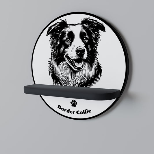 BORDER COLLIE Rund konsthylla i svart finish