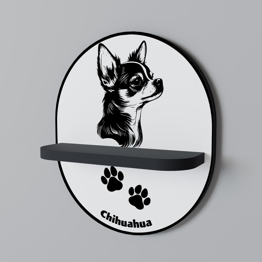 CHIHUAHUA HUND Oval konsthylla i svart finish
