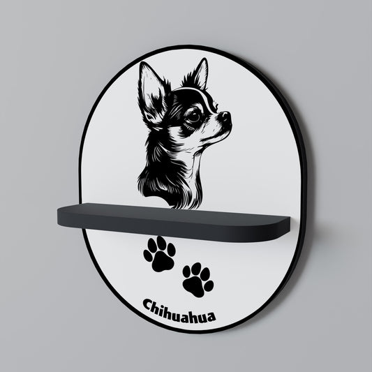 CHIHUAHUA HUND Oval konsthylla i svart finish