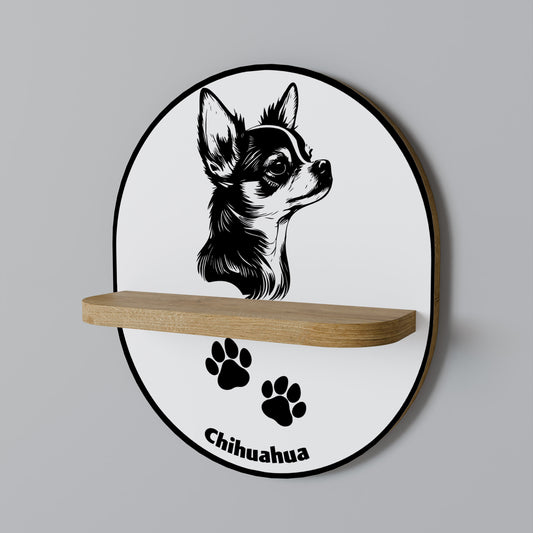 CHIHUAHUA HUND Oval konsthylla i ekeffekt