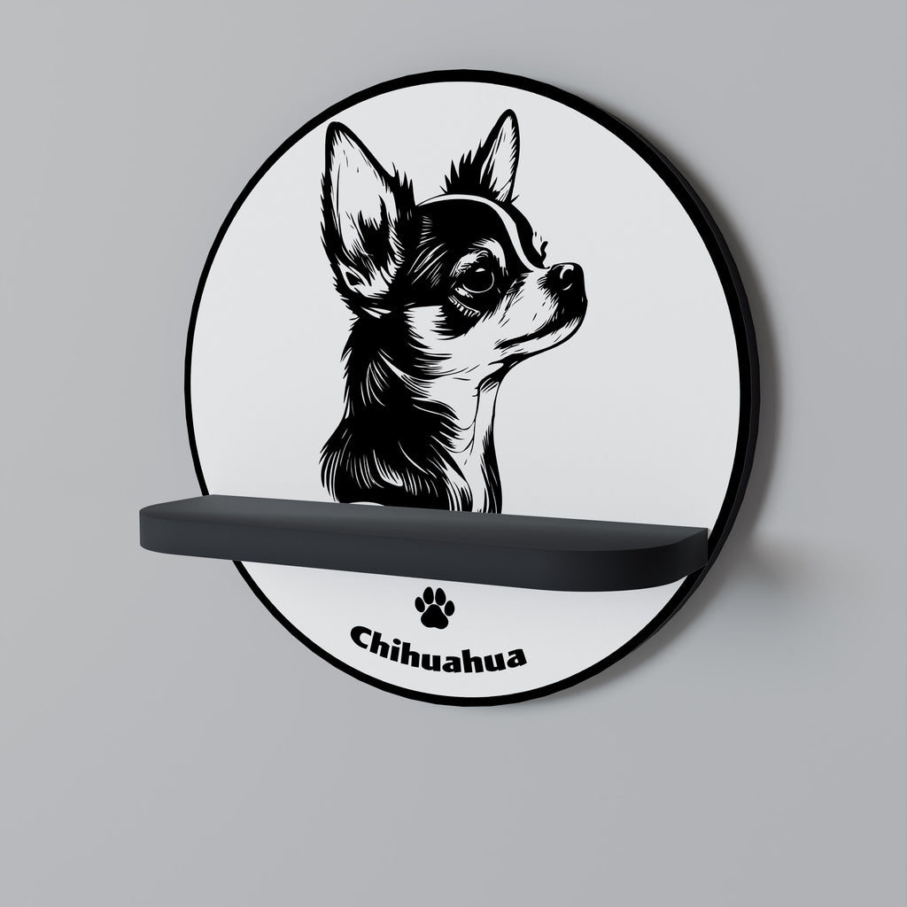 CHIHUAHUA HUND Rund konsthylla i svart finish