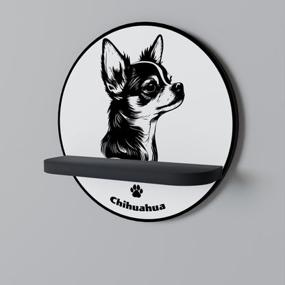 CHIHUAHUA HUND Rund konsthylla i svart finish
