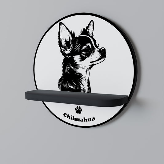 CHIHUAHUA HUND Rund konsthylla i svart finish