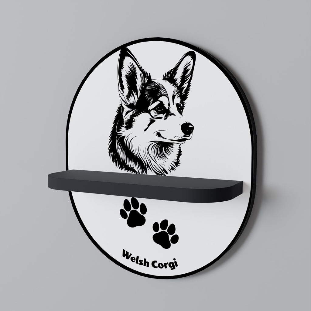 WELSH CORGI PEMBROKE Oval konsthylla i svart finish