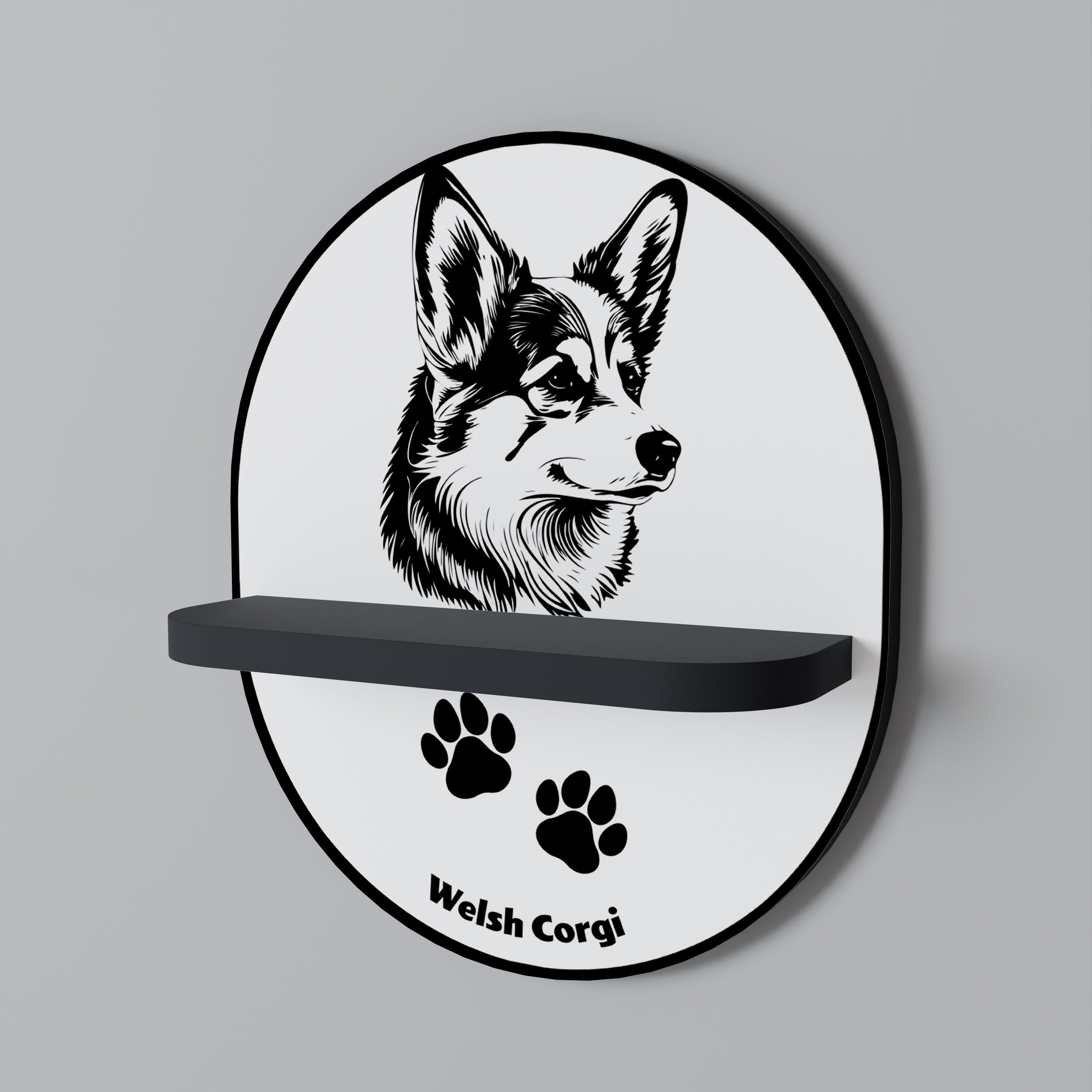 WELSH CORGI PEMBROKE Oval konsthylla i svart finish