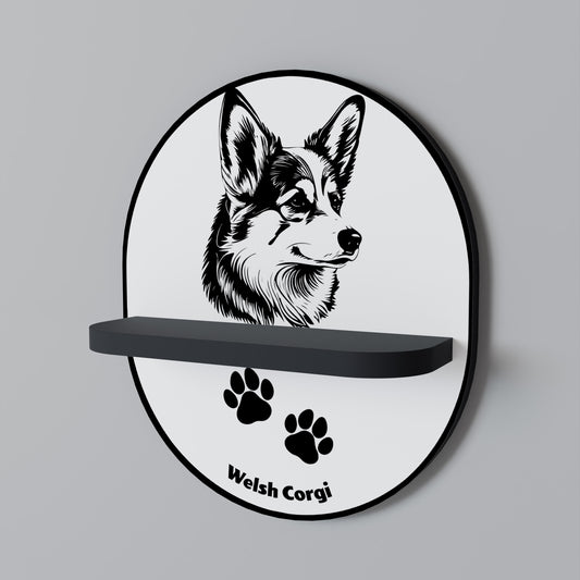 WELSH CORGI PEMBROKE Oval konsthylla i svart finish