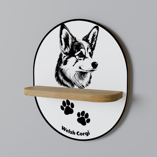 WELSH CORGI PEMBROKE Oval konsthylla i ekeffekt