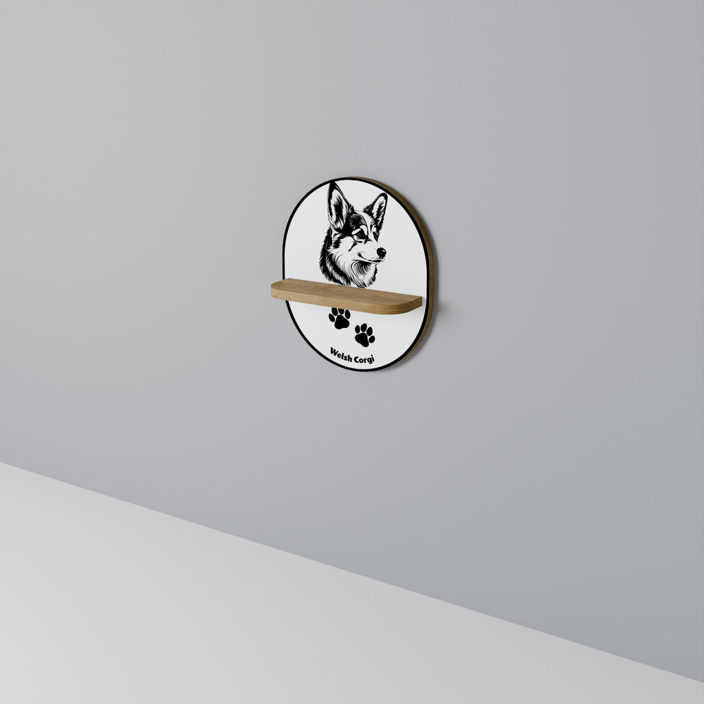 WELSH CORGI PEMBROKE Oval konsthylla i ekeffekt