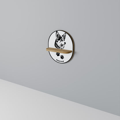 WELSH CORGI PEMBROKE Oval konsthylla i ekeffekt
