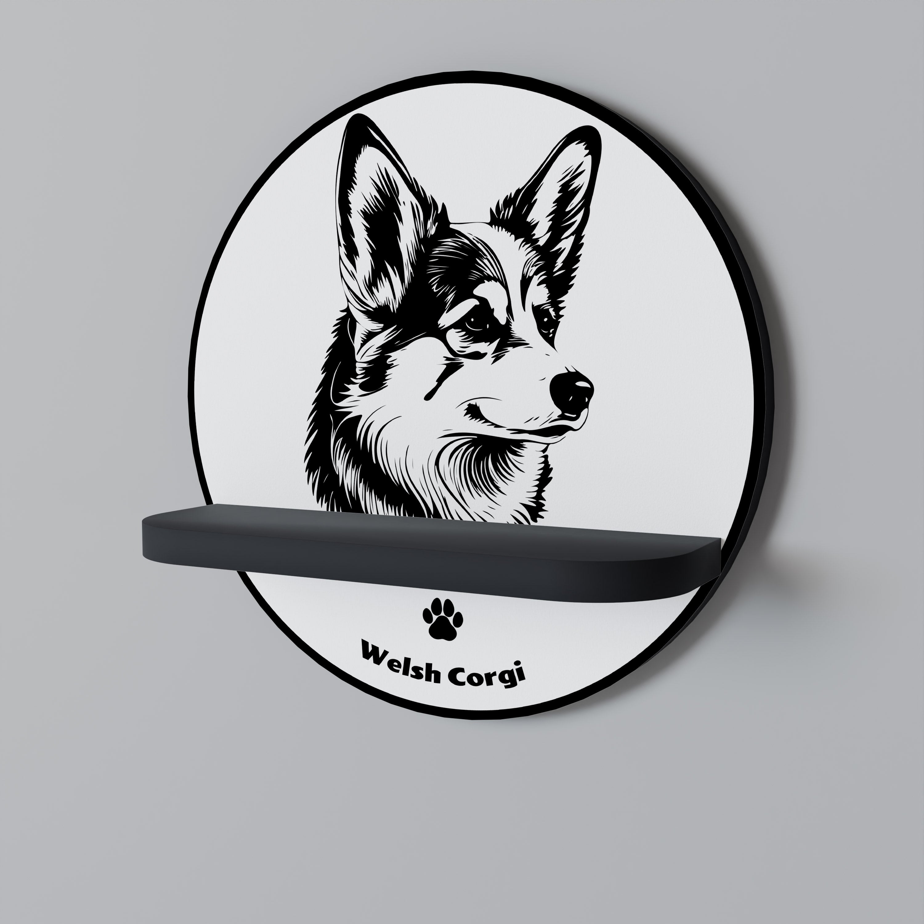 WELSH CORGI PEMBROKE Rund konsthylla i svart finish