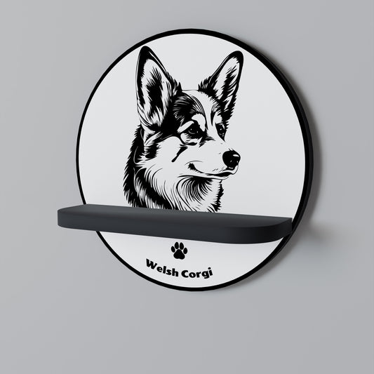 WELSH CORGI PEMBROKE Rund konsthylla i svart finish