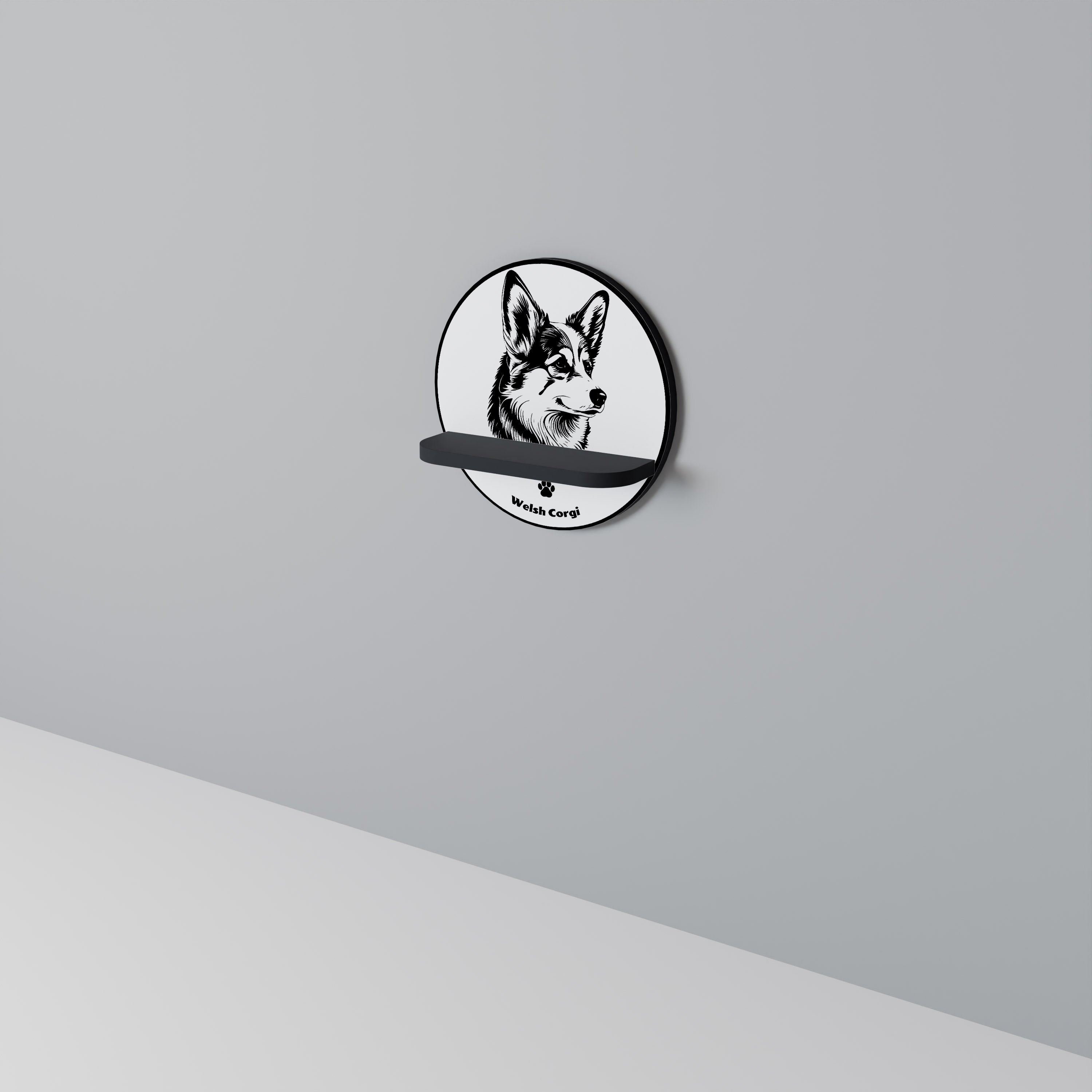 WELSH CORGI PEMBROKE Rund konsthylla i svart finish