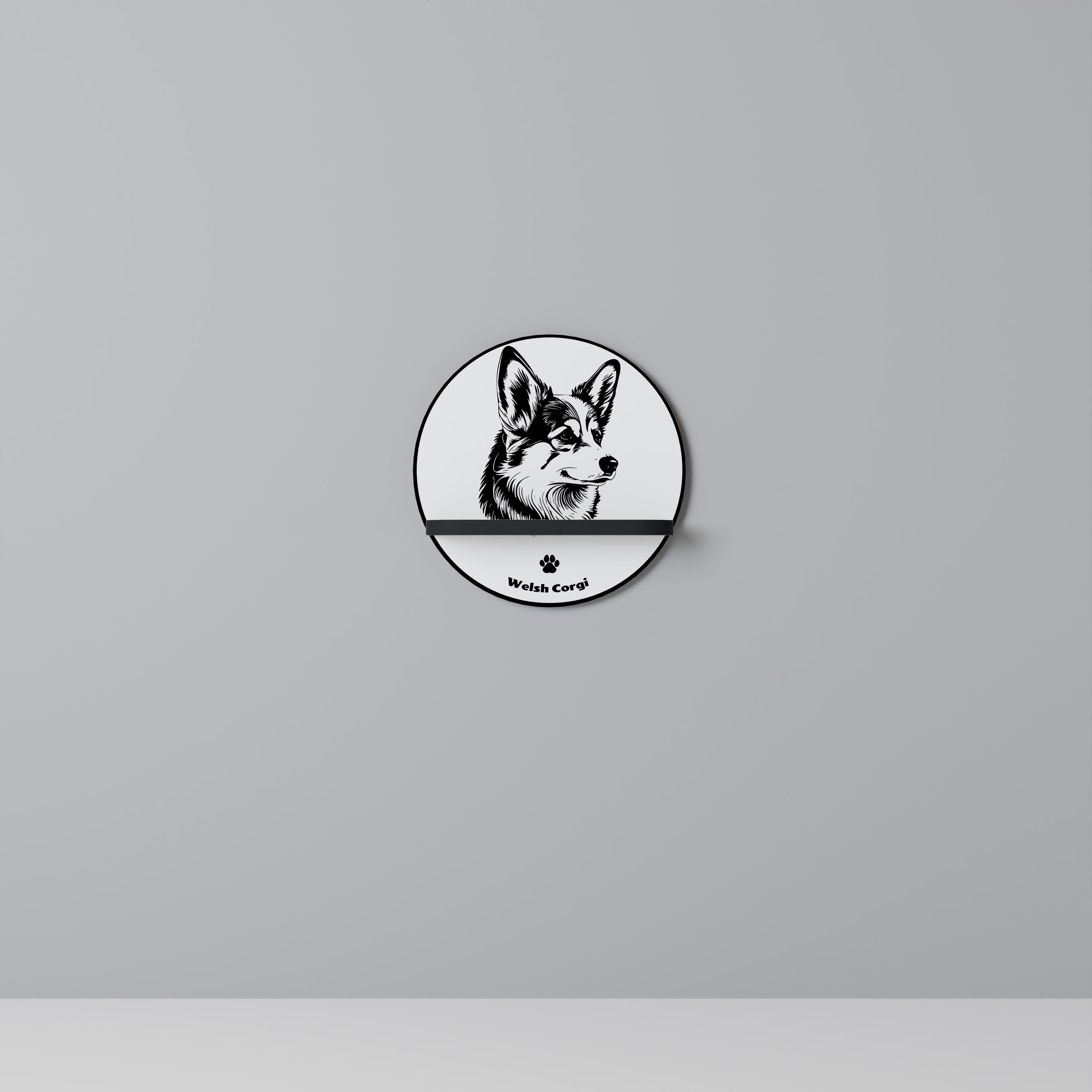 WELSH CORGI PEMBROKE Rund konsthylla i svart finish