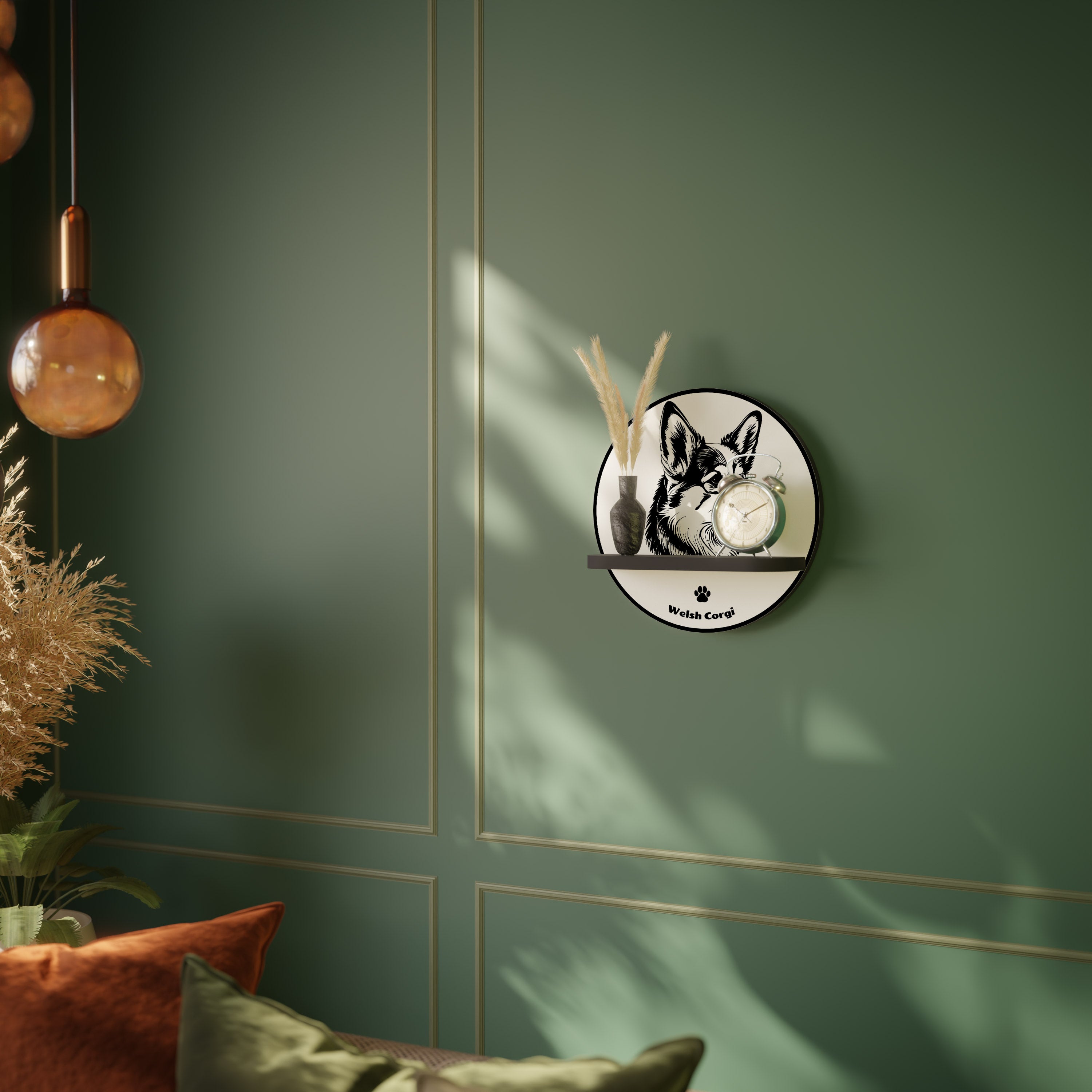 WELSH CORGI PEMBROKE Rund konsthylla i svart finish