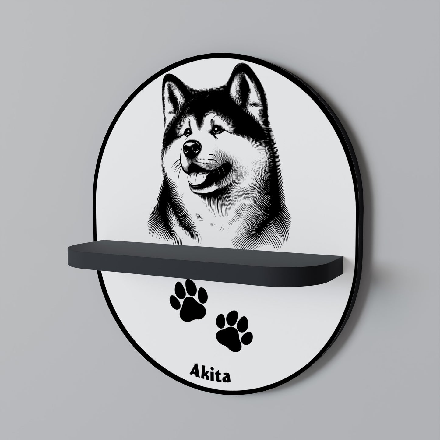 AKITA DOG Oval konsthylla i svart finish
