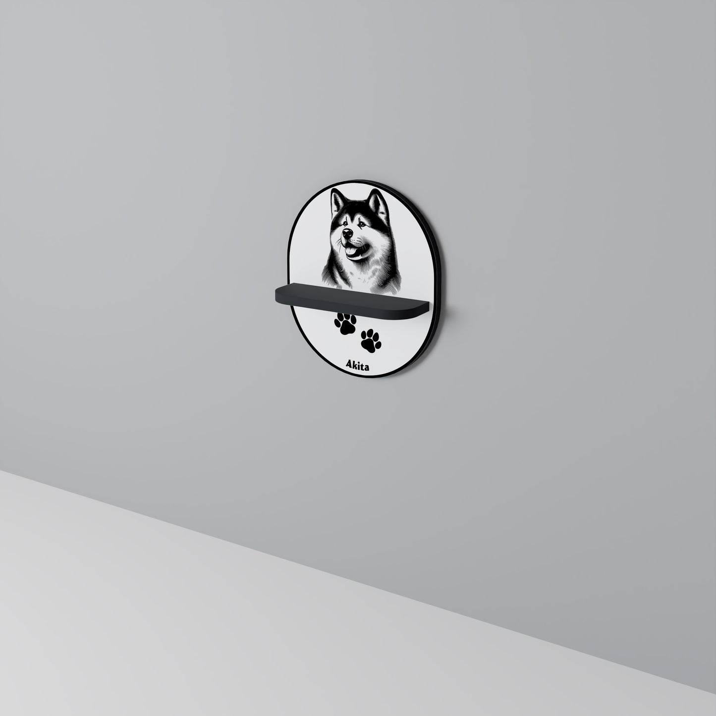 AKITA DOG Oval konsthylla i svart finish
