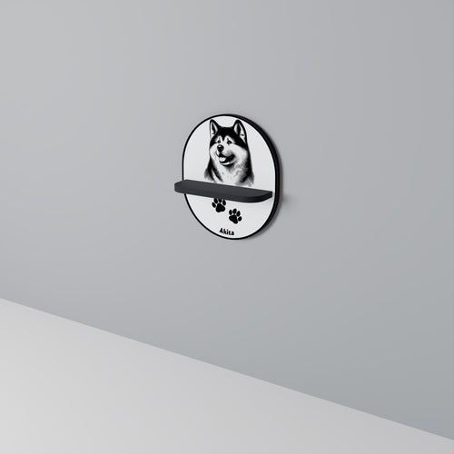 AKITA DOG Oval Art Shelf In Black Finish