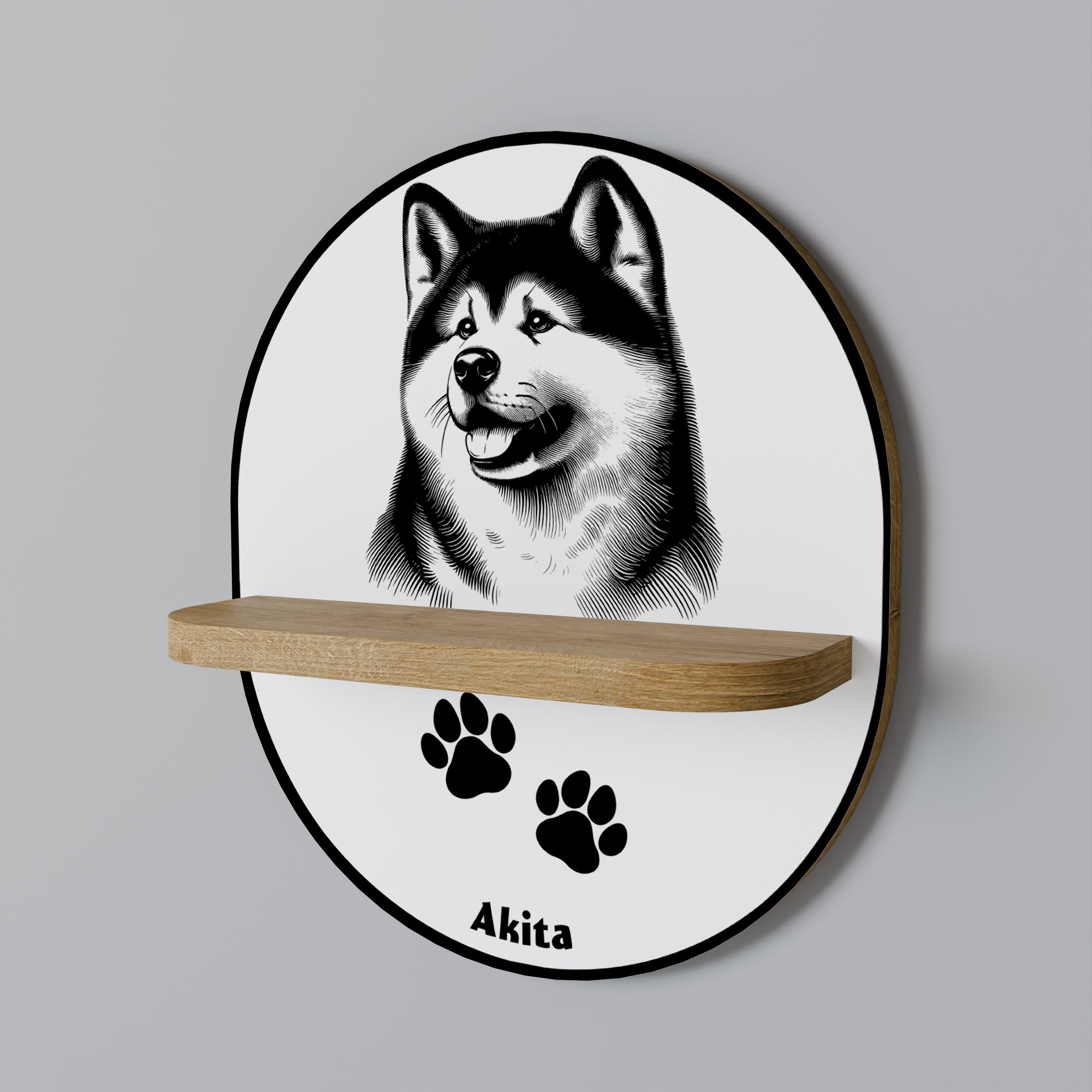 AKITA DOG Oval konsthylla i ekeffekt