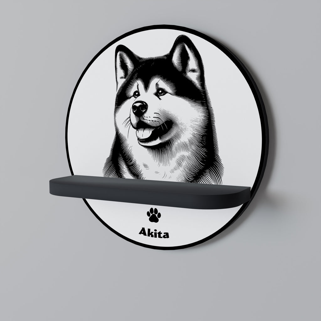 AKITA DOG Rund konsthylla i svart finish