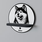 AKITA DOG Round Art Shelf In Black Finish