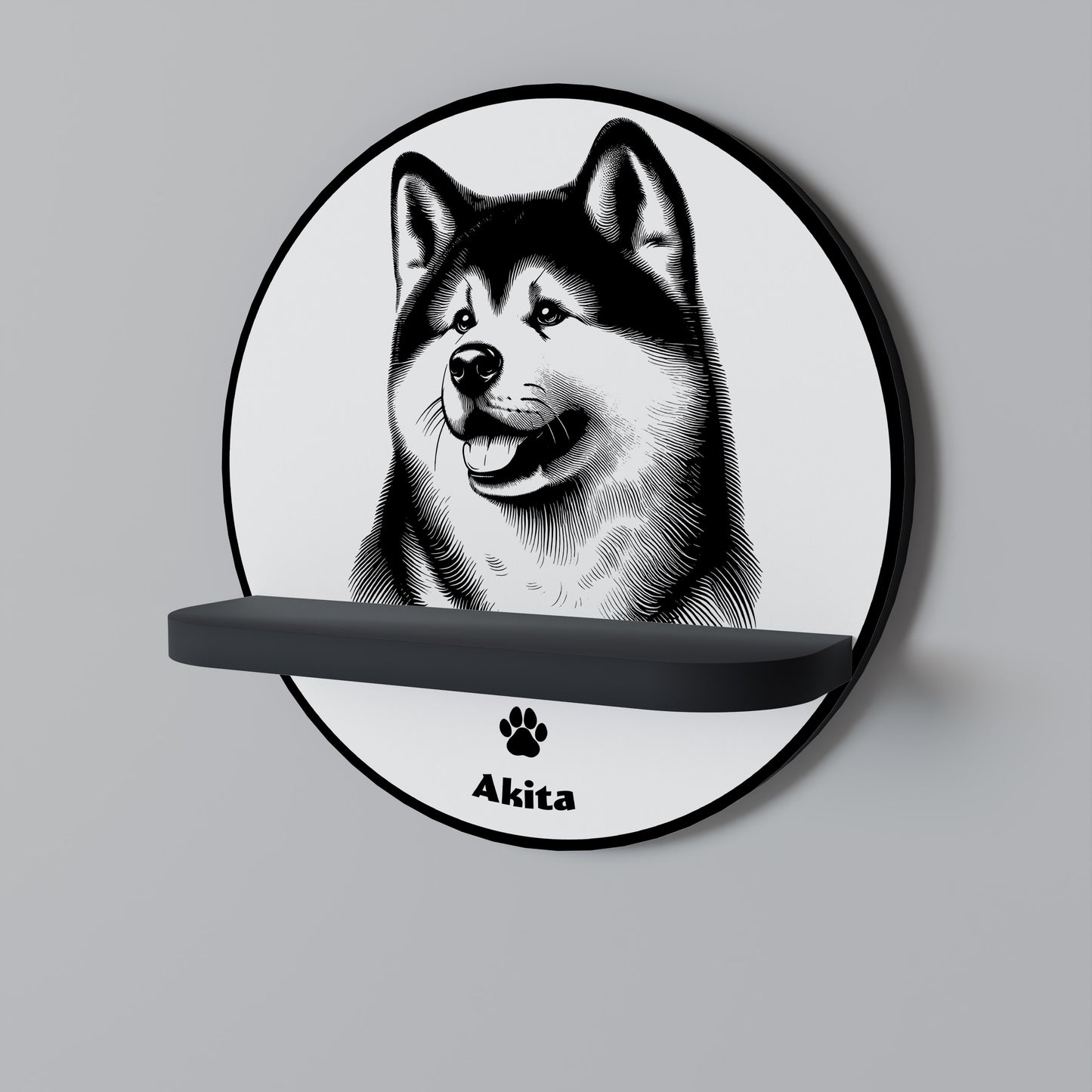 AKITA DOG Rund konsthylla i svart finish