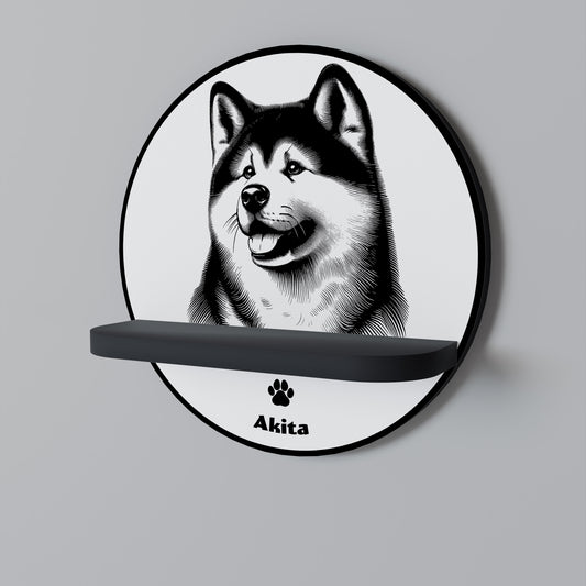 AKITA DOG Rund konsthylla i svart finish